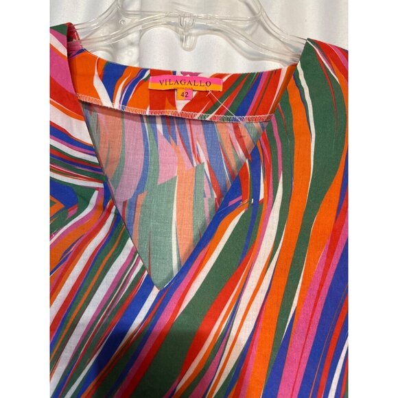 Vilagallo Womens Multicolor Abstract Print V-Neck Blouse Size 42 With Buttoned - Picture 2 of 8
